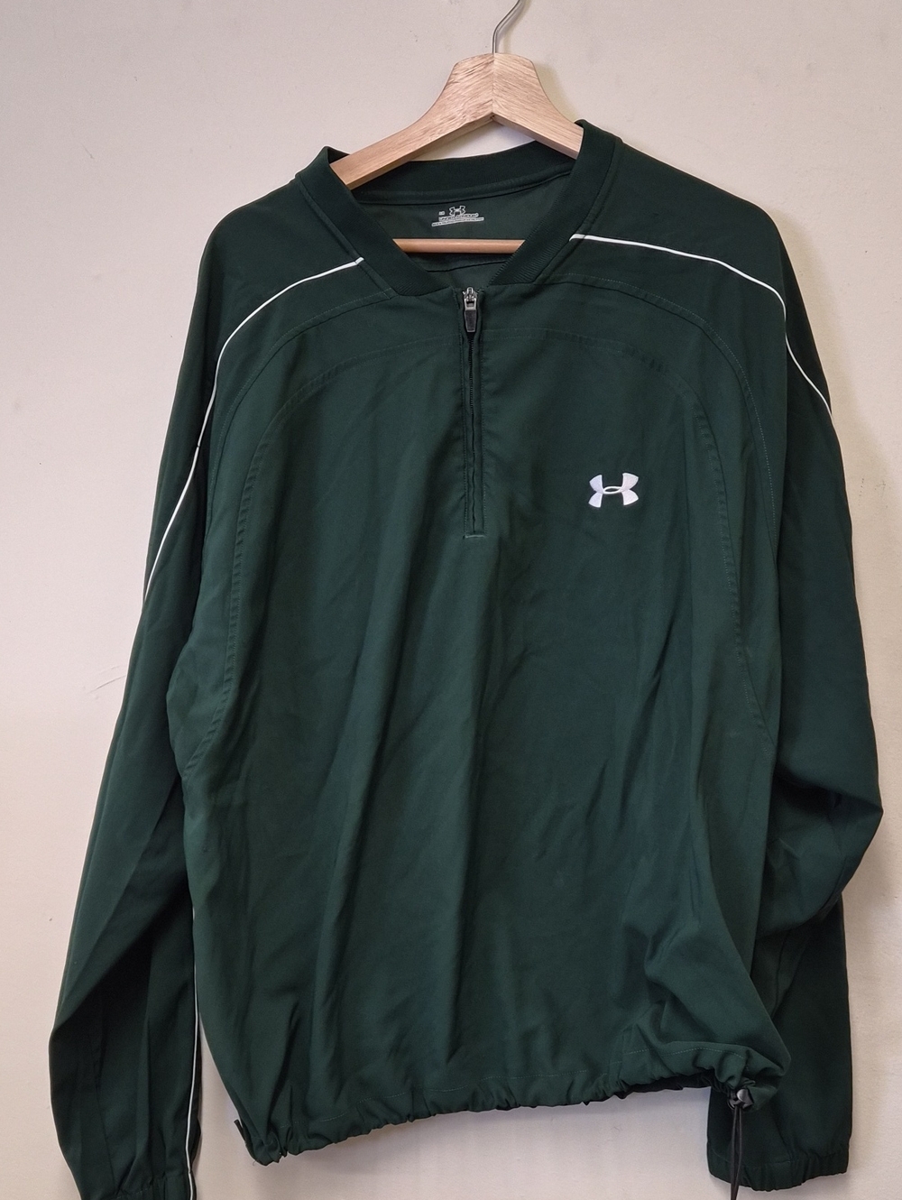 Under Armour Forest Green Half-Zip Pullover with White Piping Size L